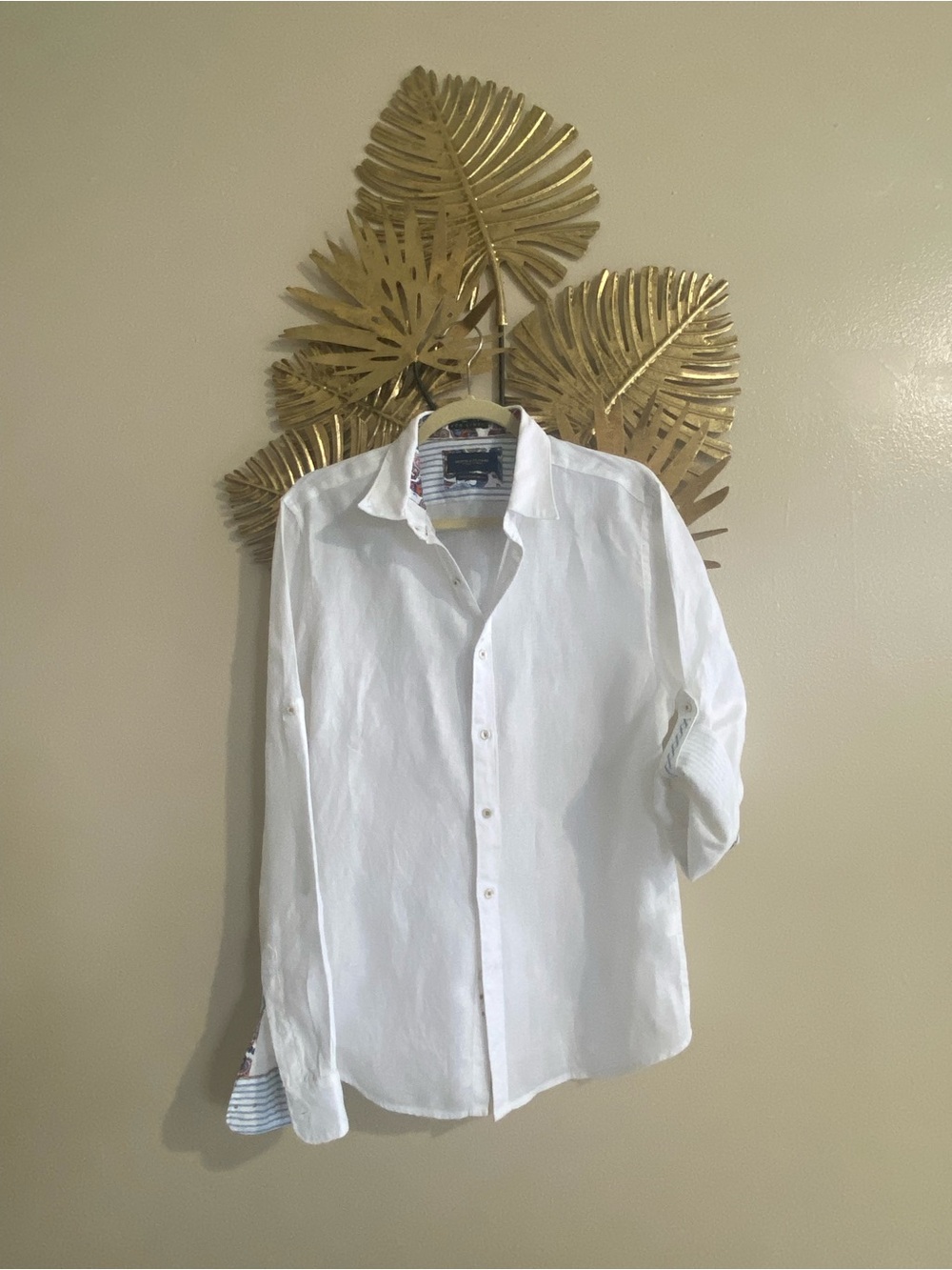 Denim & Flower Men's White Casual Button-Down Shirt